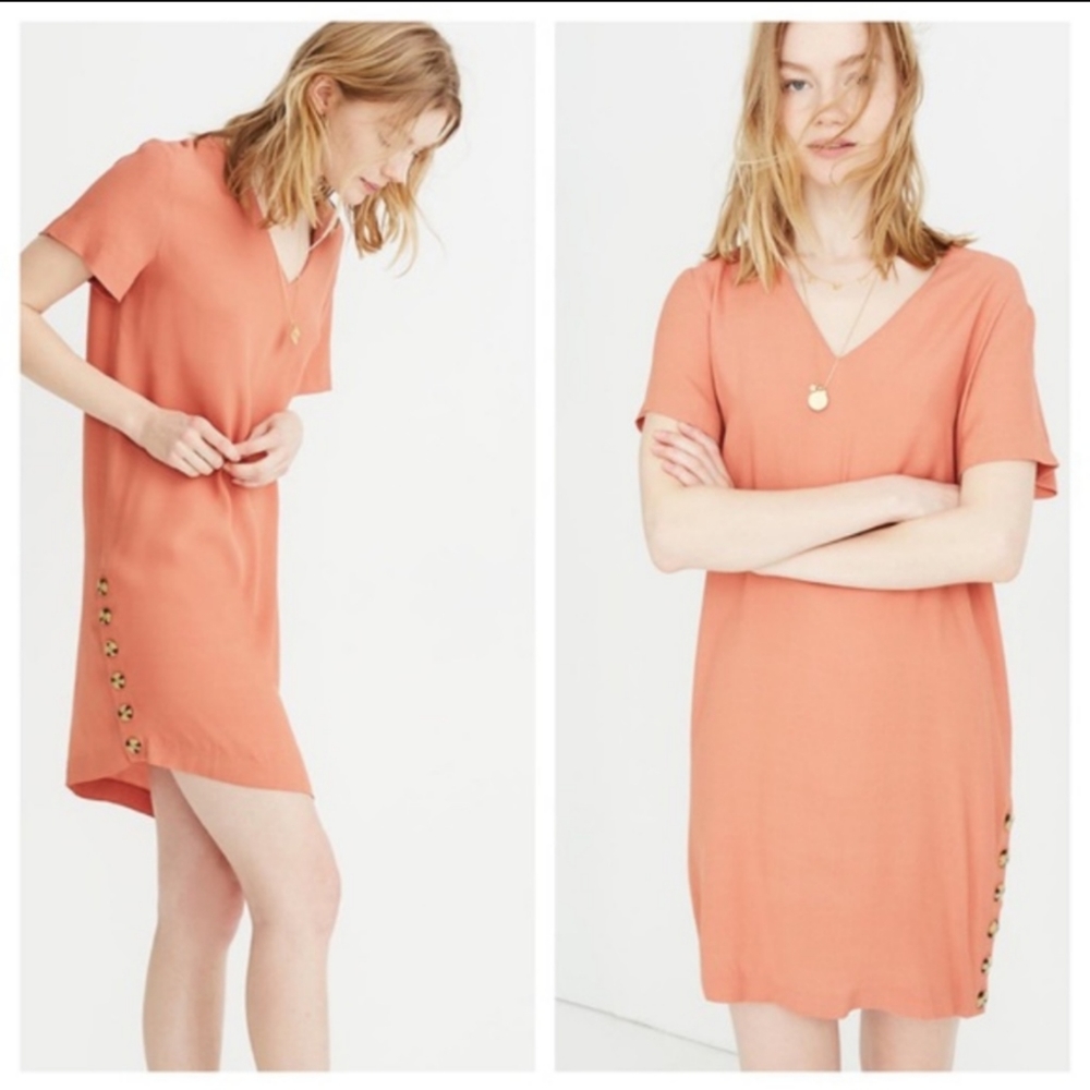 Madewell Journal Side-Button Dress Coral